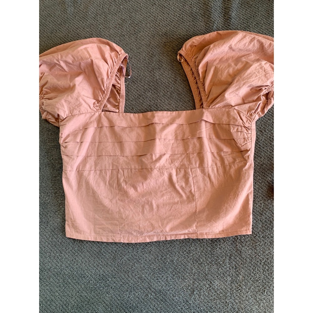 Sim & Sam Women Burnish Lilac Pleated Puff Sleeve Smocked Crop Top 52312BL L